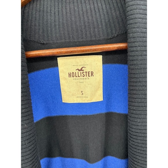 Y2K Hollister Womens Blue Black Striped Open Front Shawl Collar Cardigan Small - Picture 5 of 13